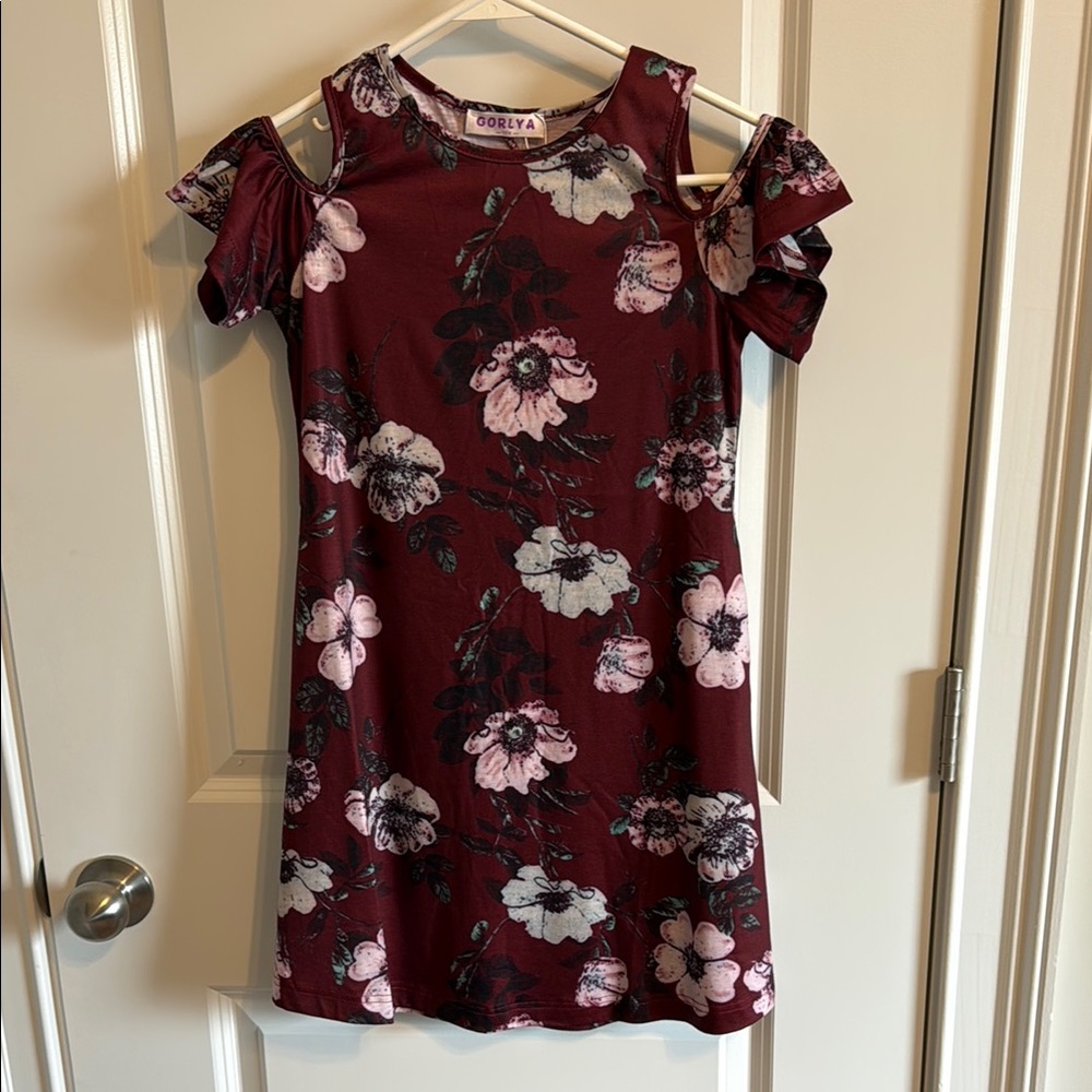 Burgundy Floral Kids Dress